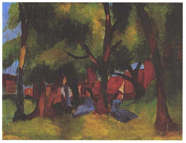 Children und sunny trees, August Macke